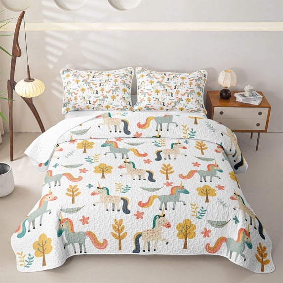 Manfei Boho Unicorn Quilt Full,Nature Tree Flower Full Bedspread Sets,Multicolor,3-Piece