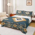 thumbnail image 1 of Manfei Boho Western Aztec Queen Sheet Sets for Adult, Teal Triangle Abstract Flat Sheet, Rustic Farmhouse Queen Fitted Sheet, Breathable Home Decor, 4pcs, 1 of 6