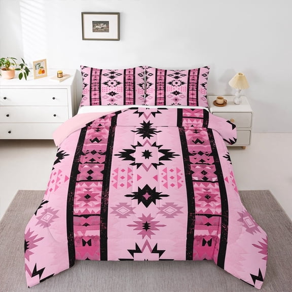Manfei Bohomian Aztec Comforter Sets Twin Size, Hippie Triangle Comforters & Duvets, Western Mandala Reversible Bedding Twin Comforter Set, Ultra Soft Room Decoration, 2pcs
