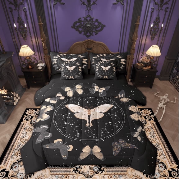 Feelyou Bohomian Butterfly Bedding Comforter Set 7-Piece, Mystic Constellation King Bedding Sets, Hippie Animal Bed Sheets, Microfiber Room Decorative