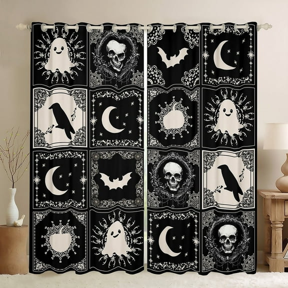 Feelyou Bohomian Damask Blackout Curtains Set of 2 (38x54 Each), Gothic Halloween Curtains and Drapes, Hippie Moon Sun Living Room Curtains, Curtains and Drapes Bedroom Decoration