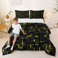 thumbnail image 1 of Manfei Bold 3D Square Queen Comforter Set, Neon Glow Comforter Sets Queen, Black Yellow, Black Reversible 3 Pieces, 1 Comforter and 2 Pillowcases, 1 of 6