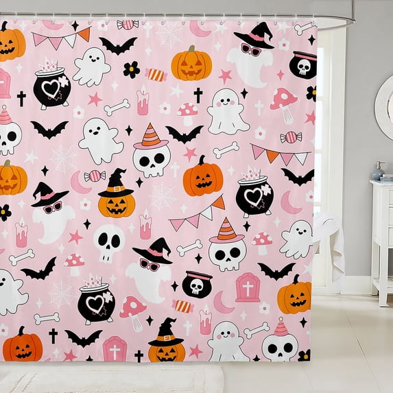 Manfei Boo Ghost Print Shower Curtain 72Wx72L,Halloween Bat Witch Bathroom Curtain
