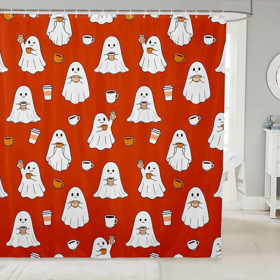 Manfei Boo Ghost Print Shower Curtain 72Wx72L,Happy Halloween Party Bathroom Curtain