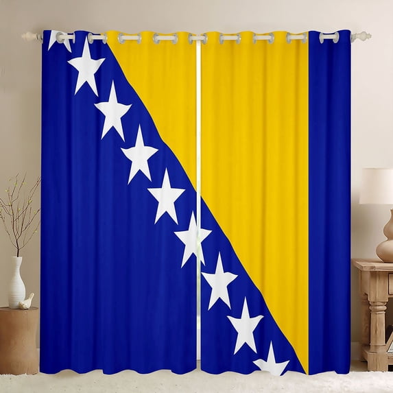 Manfei Bosnia Flag Blackout Curtains Set of 2 (52x84 Each),Blue Yellow White Curtain