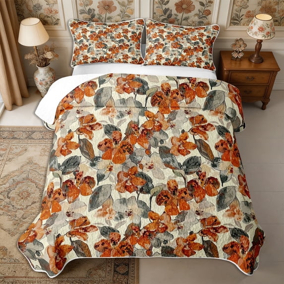 Manfei Botanical Flower Bed Spread Queen 3pcs,Spring Garden Queen Coverlet Set,1 Quilt and 2 Pillowcases