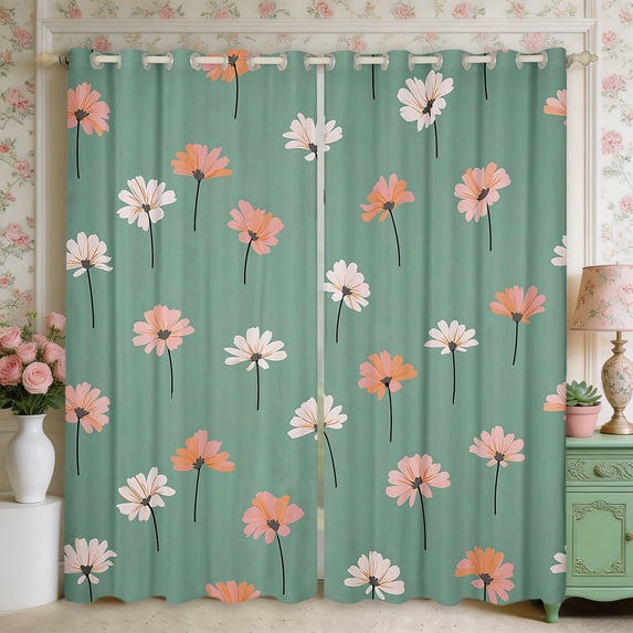 Manfei Botanical Flower Blackout Curtains,Spring Garden Window Curtains Pack of 2 (38x45 Each)