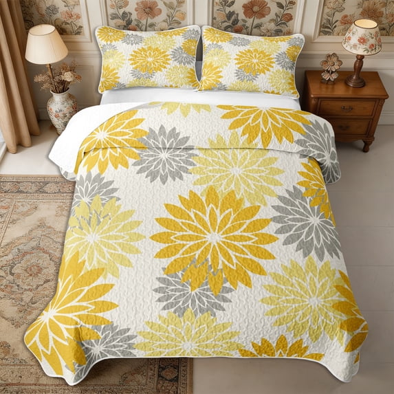 Manfei Botanical Flower Dahlia Twin Quilt Set 2 Pieces,Spring Garden Twin Coverlet Set,1 Bedspread and 1 Pillowcase
