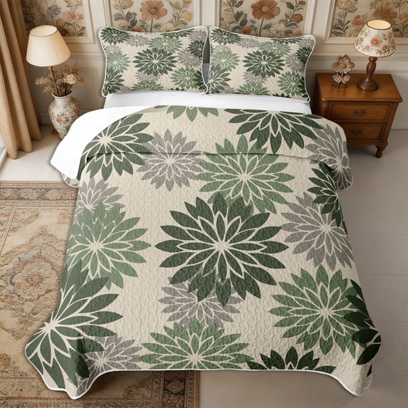 Manfei Botanical Flower Dahlia Twin Quilt Set 2 Pieces,Spring Garden Twin Coverlet Set,1 Bedspread and 1 Pillowcase