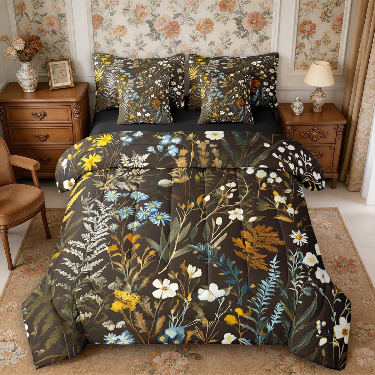 Spring Quilt Set Manfei Botanical Flower Queen Bedding 7pcs,Spring Garden Bedding ...