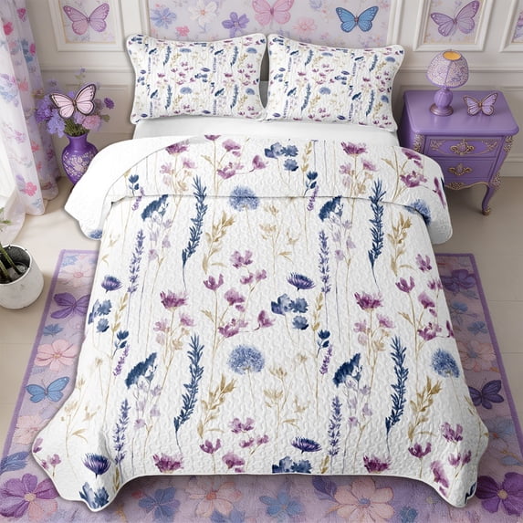 Spring Quilt Set Manfei Botanical Flower Quilt Full 3-Piece,Spring Garden Full Bedspread ...