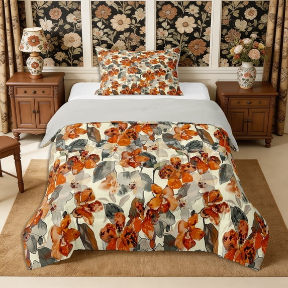 Manfei Botanical Flower Twin Comforter Sets 2pcs,Spring Garden Bedding Set,1 Comforter and 1 Pillowcase,Reversible