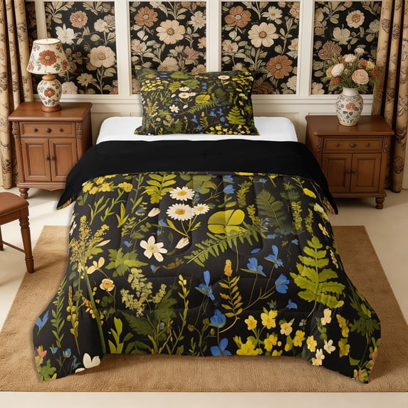 Manfei Botanical Flower Twin Comforter Sets 2pcs,Spring Garden Bedding Set,1 Comforter and 1 Pillowcase,Reversible