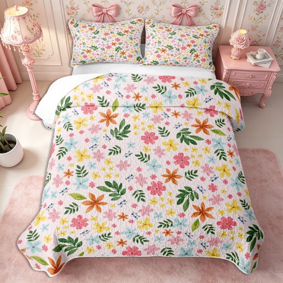 Manfei Botanical Flowers Twin Quilt Set 2 Pieces,Spring Garden Twin Coverlet Set,1 Bedspread and 1 Pillowcase