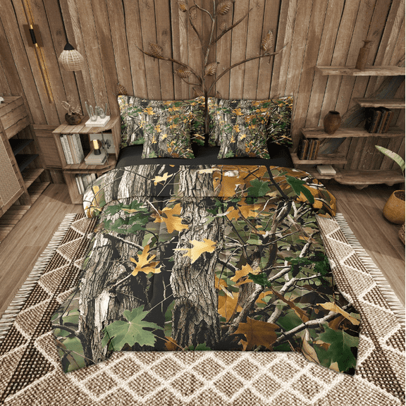 Manfei Botanical Plant 7-Piece Bedding Sets King Size, Brown Branches Comforter Sets with Sheets, Fall Leaves Bedding Accessories, Ultra Soft Room Decoration