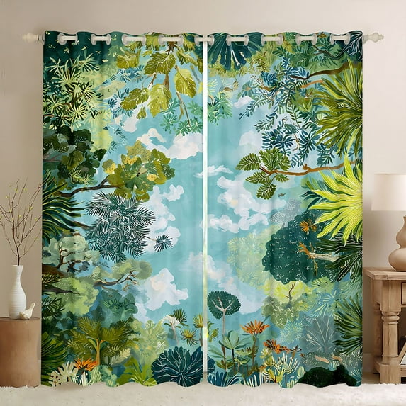 Manfei Botanical Plants Blackout Curtains Set of 2 (52x84 Each) for Children Kids Teens,Watercolor Trees Window Curtains,Jungle Woodland Curtains and Drapes,Lightweight Room Decor