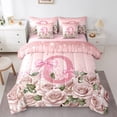 thumbnail image 1 of Manfei Bow Alphabet 7-Piece Twin Bedding Sets,Floral Rose Bedding Comforter Set,Sparkling Sequin Breathable Sheet Sets,Luxury Girls Bedroom Decor,Reversible, 1 of 8