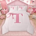 thumbnail image 1 of Manfei Bow Bowknot Ribbon Bedding Comforter Set,Fairy Tale Theme Twin Comforter Sets,First Letter T Bedding Set For Girls,Super Cozy Room Decor Reversible,2-Piece, 1 of 9