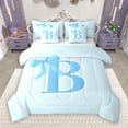 thumbnail image 1 of Manfei Bow Initial Letter B 7pcs Bedding Comforter Set,Kawaii Bowtie Ribbon Queen Bedding Sets,Girls Blue Bowknot Queen Sheet Sets For Princess,Breathable Bedroom Decoration Reversible, 1 of 9