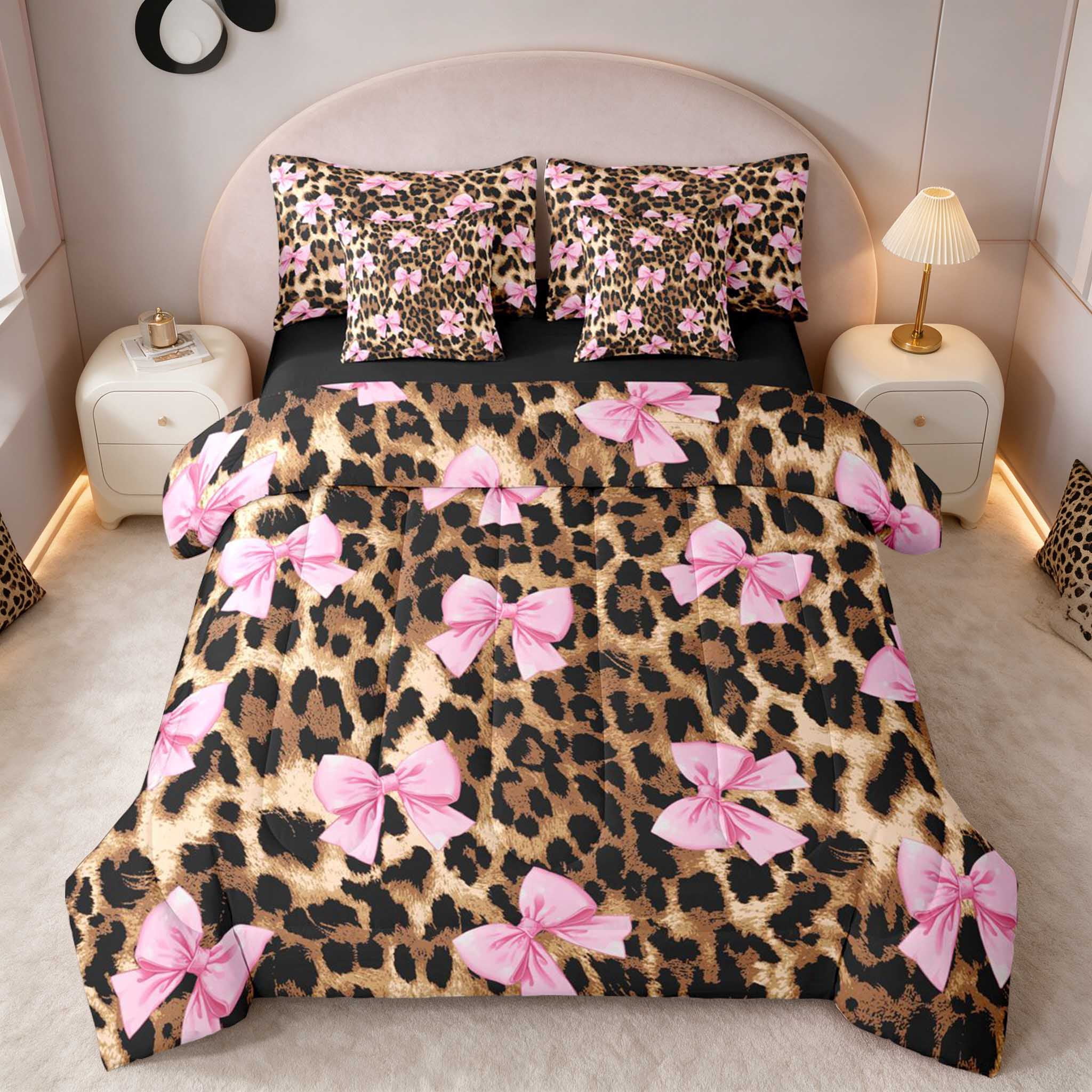 Baby Animal Ribon Manfei Bow Kissed Leopard Twin Bedding, Pink Ribbon Dots Bedding ...