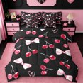 thumbnail image 1 of Manfei Bow Knot Ribbon 7-Piece Bedding Comforter Set,Cartoon Cherry King Bedding Sets,Pink Red Black Bed Sheets For Girls Teens,Super Cozy Room Decor Reversible, 1 of 8