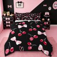 thumbnail image 1 of Manfei Bow Knot Ribbon Bedding Comforter Set,Cartoon Cherry Twin Comforter Sets,Pink Red Black Bedding Set For Girls Teens,Super Cozy Room Decor Reversible,2pcs, 1 of 7