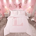 thumbnail image 1 of Manfei Bow Plaid 2pcs Bedding Comforter Set,Personalized Initial Twin Comforter Sets,Dreamy Princess Breathable Bedding Set,Lightweight Geometric Room Decor,Reversible, 1 of 8