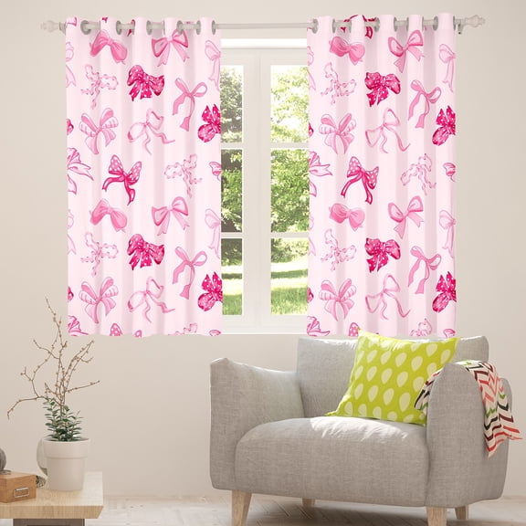 Manfei Bow Tie Ribbon Blackout Curtains,Kawaii Cartoon Bowknot Curtains Pack of 2 (38x45 Each),Cute Pink Bowtie Window Curtains For Girl,Super Cozy Room Decor