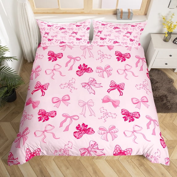 Manfei Bow Tie Ribbon Duvet Cover Twin,Kawaii Cartoon Bowknot Bedding Sets Twin Size,Cute Pink Bowtie Bed Set For Girl,Super Cozy Room Decor Reversible(No Comforter),2 Pieces