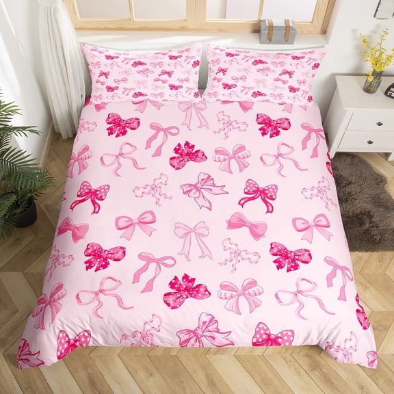 Manfei Bow Tie Ribbon Duvet Cover Twin,Kawaii Cartoon Bowknot Bedding Sets Twin Size,Cute Pink Bowtie Bed Set For Girl,Super Cozy Room Decor Reversible(No Comforter),2 Pieces