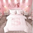 thumbnail image 1 of Manfei Bowknot Alphabet 7-Piece Twin Bedding Sets,Pink White Bedding Comforter Set,Plaid Buffalo Breathable Sheet Sets,Luxury Girls Bedroom Decor,Reversible, 1 of 8