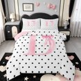 thumbnail image 1 of Manfei Bowknot Alphabet Print D King Size Comforter Sets,Pink Ribbon Bows Comforters King Size,Pink Reversible,3pcs,1 Comforter and 2 Pillowcases, 1 of 7