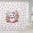 thumbnail image 1 of Manfei Bowknot Kitten Shower Curtain 72Wx72L, Cartoon Blossoms Flower Bathroom Curtain, Pink, 1 of 5