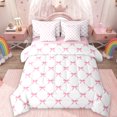 thumbnail image 1 of Manfei Bowknot Ribbon 7-Piece Twin Bedding Sets,Cartoon Bow Tie Bedding Comforter Set,Pink White Sheet Sets For Girls,Microfiber Bedroom Decor Reversible, 1 of 8