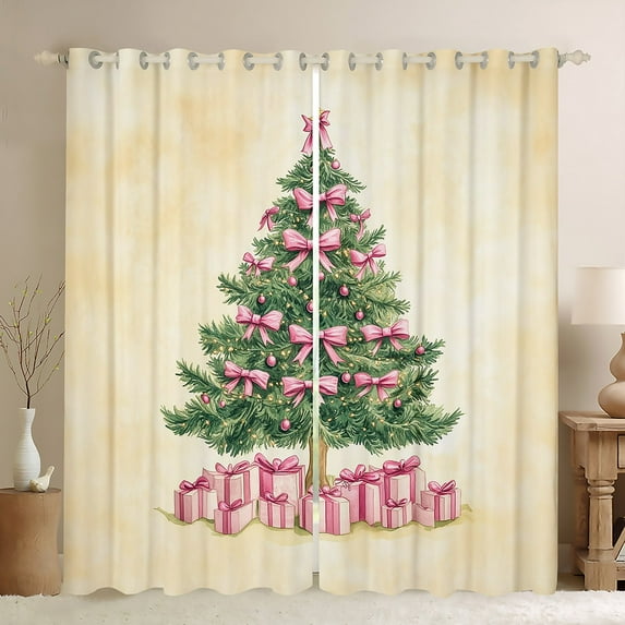 Manfei Bowknot Xmas Tree Black Out Curtains for Teen, Dreamy Fairy Tale Curtains Pack of 2 (42x63 Each), Merry Christmas Bedroom Curtains, Curtains and Drapes Decor