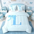 thumbnail image 1 of Manfei Bowtie Letter L 7 Pieces Bedding Comforter Set,Bowknot Monogrammed Theme Full Bedding Set,Blue Cartoon Bow Knot Fitted Sheet Flat Sheet For Girl Teens,Ultra Soft Bedroom Decor Reversible, 1 of 9