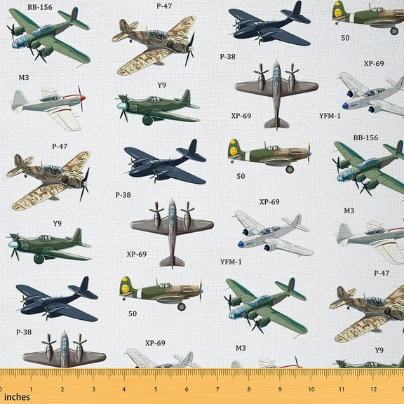 Manfei Boys Airplane Fabric by the Yard 2 Yards, Plane Aircraft Room Decor Fabric by the Yard, Transportation Theme Fabric for Sewing, Luxury Bedroom Decor