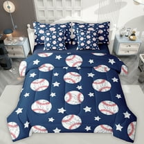 Manfei Boys Ball Game 7-Piece Twin Bedding Sets,Baseball Lovers Bedding Comforter Set,Blue White Sheet Sets For Boys Kids,Microfiber Bedroom Decor Reversible