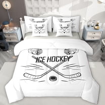 Manfei Boys Ball Game 7-Piece Twin Bedding Sets,Ice Hockey Lovers Bedding Comforter Set,White Black Sheet Sets For Boys Kids,Microfiber Bedroom Decor Reversible