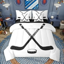 Manfei Boys Ball Game 7-Piece Twin Bedding Sets,Ice Hockey Rink Bedding Comforter Set,White Black Sheet Sets For Kids Boy,Microfiber Bedroom Decor Reversible