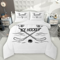 Manfei Boys Ball Game Bedding Comforter Set,Ice Hockey Lovers Twin Comforter Sets,White Black Bedding Set For Boys Kids,Microfiber Bedroom Decor Reversible,2 Pieces