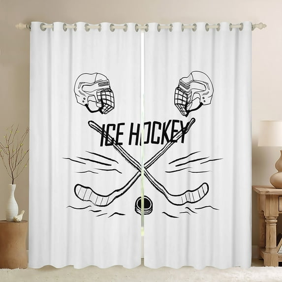 Manfei Boys Ball Game Black Out Curtains,Ice Hockey Lovers Curtains Pack of 2 (42x63 Each),White Black Bedroom Curtains For Boys Kids,Microfiber Bedroom Decor