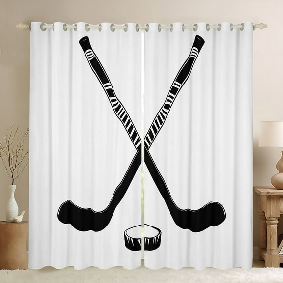 Manfei Boys Ball Game Black Out Curtains,Ice Hockey Rink Curtains Pack of 2 (42x63 Each),White Black Bedroom Curtains For Kids Boy,Microfiber Bedroom Decor