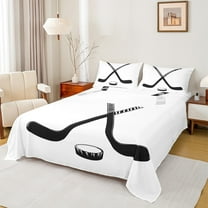 Manfei Boys Ball Game Twin Sheet Sets,Ice Hockey Rink Twin Fitted Sheet,White Black Flat Sheet For Kids Boy,Microfiber Bedroom Decor,3 Pieces