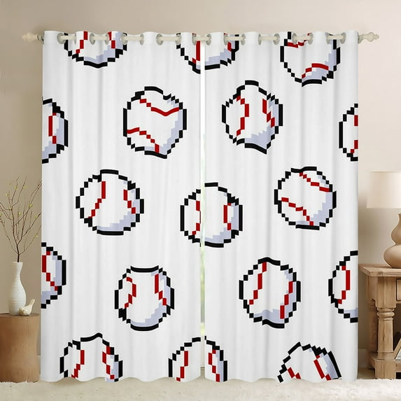 Manfei Boys Baseball Print Black Out Curtains, Sport Player Curtains Pack of 2 (42x63 Each), Cartoon Ball Game Bedroom Curtains, Curtains and Drapes Home Decor