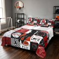 thumbnail image 1 of Manfei Boys Basketball Bed Sheets, Sport Plaid Full Size Sheets, Black Red 03 4-Piece(1 Flat Sheet, 1 Fitted Sheet and 2 Pillowcases), 1 of 6