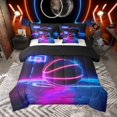 thumbnail image 1 of Manfei Boys Basketball Bedding Comforter Set, Teens Sports Full Bedding Set, Pink Blue Gradient Basketball Court Fitted Sheet Flat Sheet, Luxury Bedroom Decor Reversible 7 Pieces, 1 of 8
