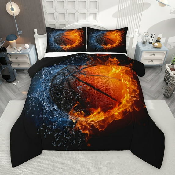 Manfei Boys Basketball Lover Bedding Comforter Set, Modern Sport Player Twin Comforter Sets, Modern Ball Game Reversible Bedding Set, Microfiber Bedroom Decor, 2-Piece