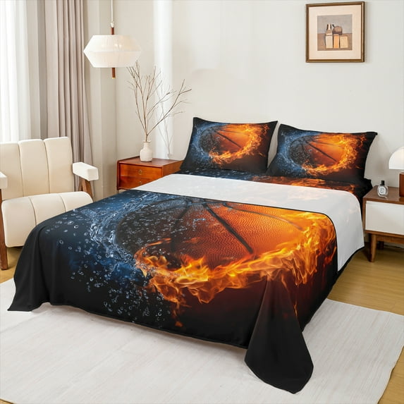 Manfei Boys Basketball Lover Full Size Sheets, Modern Sport Player Bed Sheets, Modern Ball Game Sheet Sets, Microfiber Bedroom Decor, 4-Piece