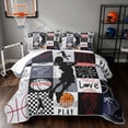 thumbnail image 1 of Manfei Boys Basketball Twin Quilt Set, Sport Plaid Twin Coverlet Set, Black Red, Black Reversible 2-Piece, 1 Bedspread and 1 Pillowcase, 1 of 7